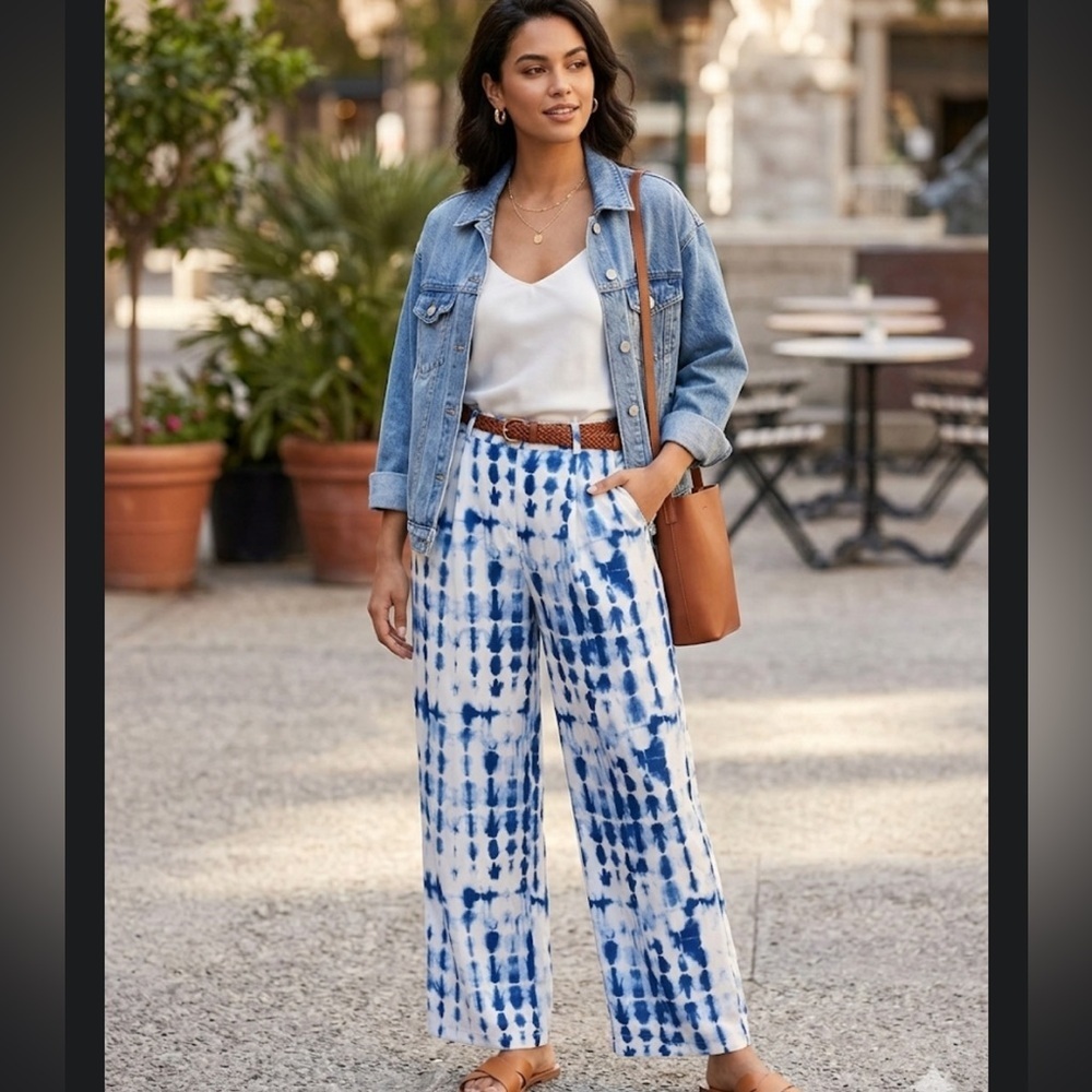 House of Harlow 1960 Blue and White Wide Leg Pants